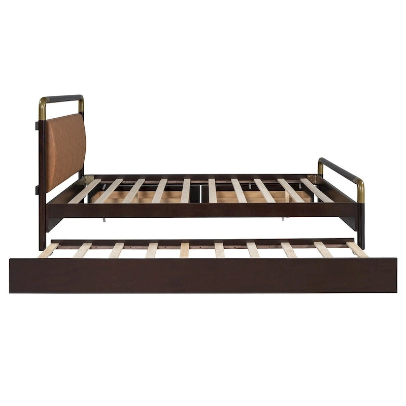 Queen Wood Platform Bed with 2 Drawers & Twin XL Trundle