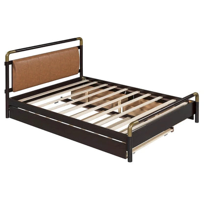 Queen Wood Platform Bed with 2 Drawers & Twin XL Trundle