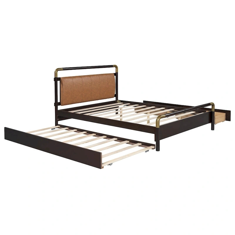 Queen Wood Platform Bed with 2 Drawers & Twin XL Trundle