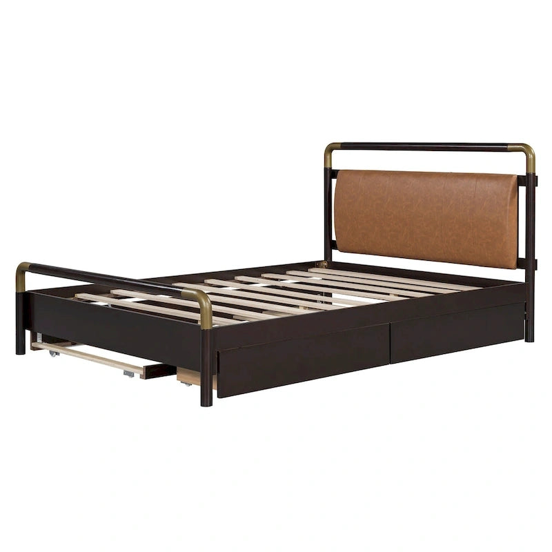 Queen Wood Platform Bed with 2 Drawers & Twin XL Trundle