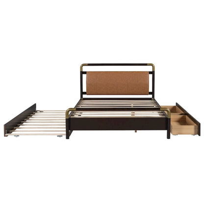 Queen Wood Platform Bed with 2 Drawers & Twin XL Trundle