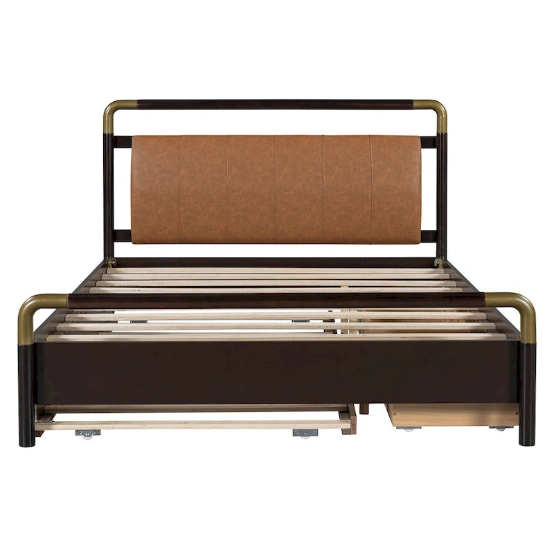 Queen Wood Platform Bed with 2 Drawers & Twin XL Trundle