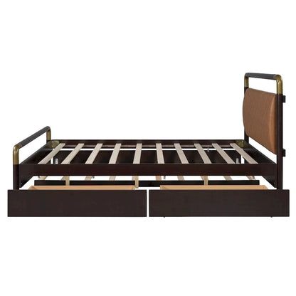 Queen Wood Platform Bed with 2 Drawers & Twin XL Trundle