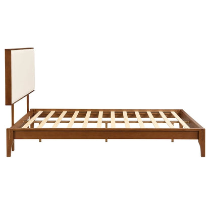 Elegant Solid Bamboo Wood Platform Bed with Upholstered Adjustable Headboard