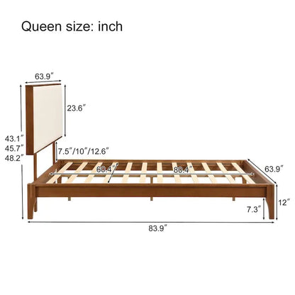 Elegant Solid Bamboo Wood Platform Bed with Upholstered Adjustable Headboard