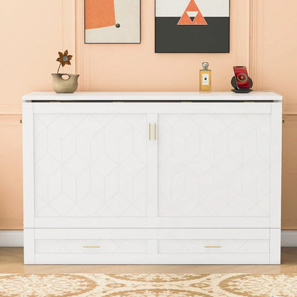 Full Size Murphy Bed Wall Bed with drawer and a set of Sockets & USB Ports, Pulley Structure Design