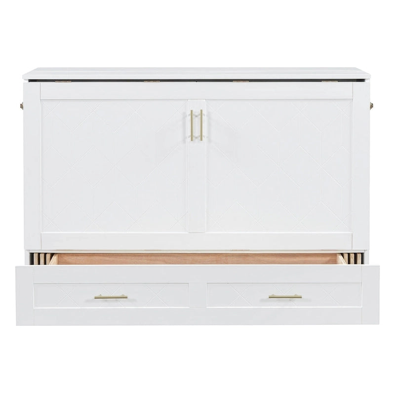 Full Size Murphy Bed Wall Bed with drawer and a set of Sockets & USB Ports, Pulley Structure Design