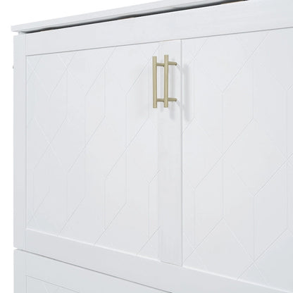 Full Size Murphy Bed Wall Bed with drawer and a set of Sockets & USB Ports, Pulley Structure Design