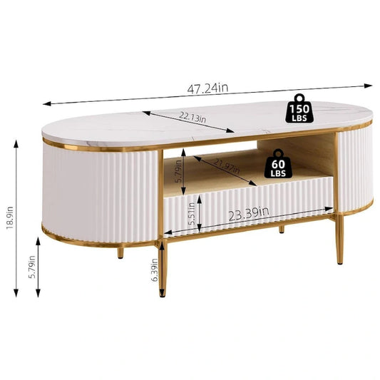 Modern Oval Coffee Table with Drawers for Living Room - N/A