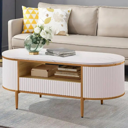 Modern Oval Coffee Table with Drawers for Living Room - N/A