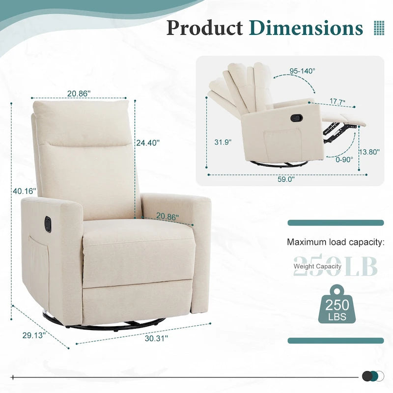 Manual Recliner Chair with Swivel & Glide