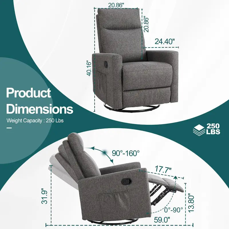 Manual Recliner Chair with Swivel & Glide