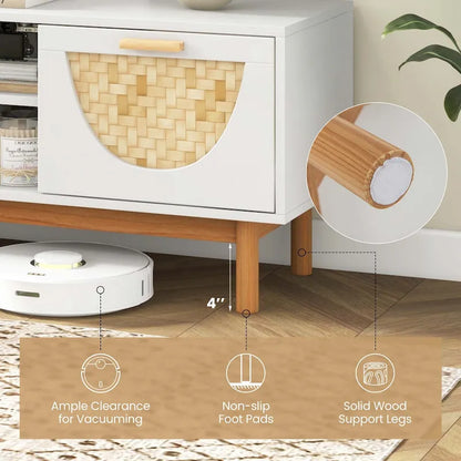 Costway TV Stand for 55-Inch TVs with 2 Drawers & Bamboo Woven Fronts - See Details