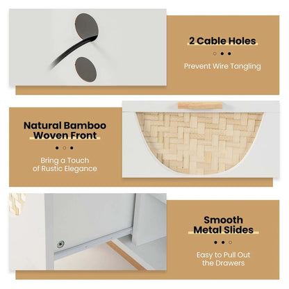 Costway TV Stand for 55-Inch TVs with 2 Drawers & Bamboo Woven Fronts - See Details