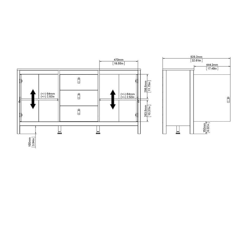 Porch & Den Madrid 2-Door Sideboard with 3-Drawers