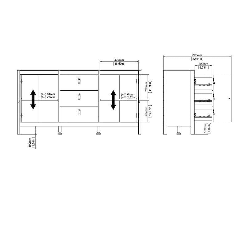 Porch & Den Madrid 2-Door Sideboard with 3-Drawers