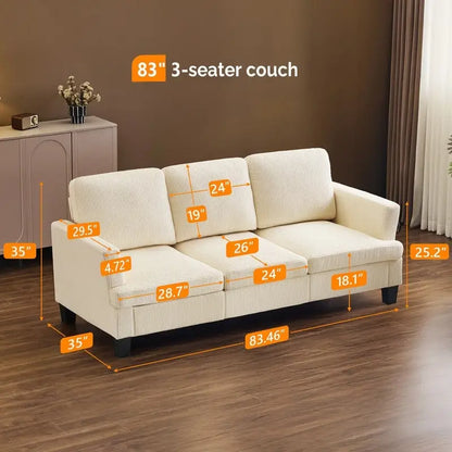 83.5 Upholstered Square Arm Suede Sofa