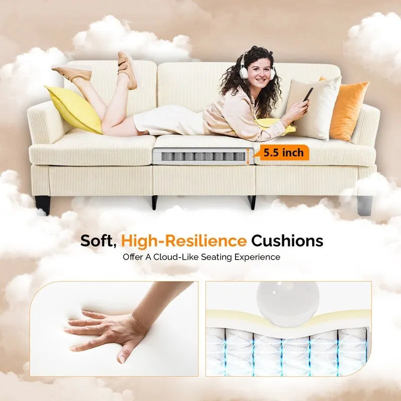 83.5 Upholstered Square Arm Suede Sofa