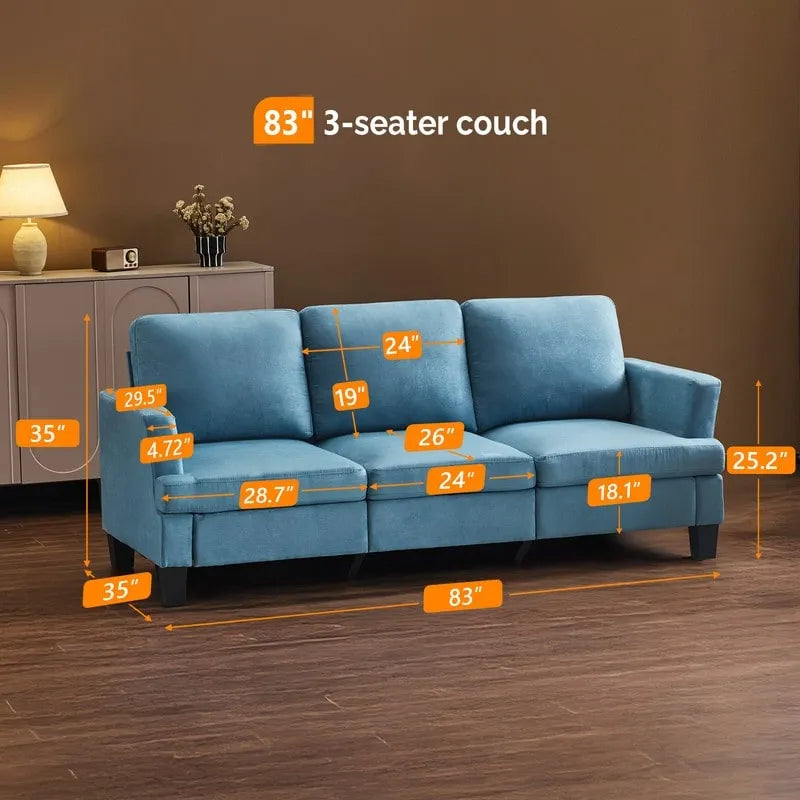 83.5 Upholstered Square Arm Suede Sofa
