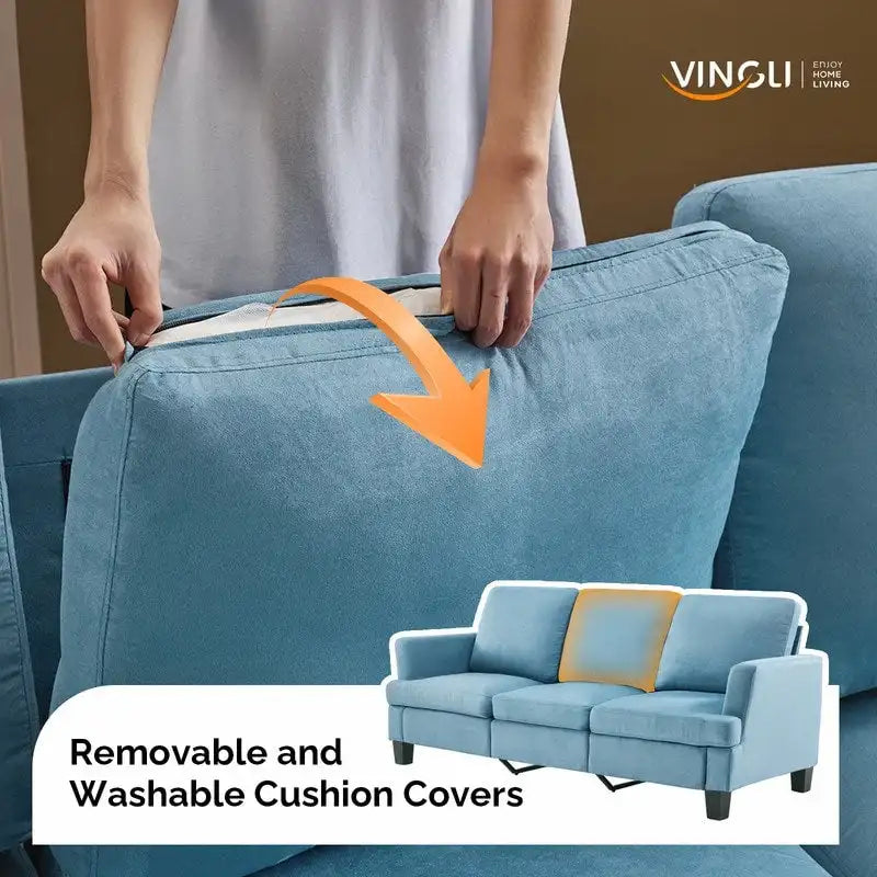 83.5 Upholstered Square Arm Suede Sofa