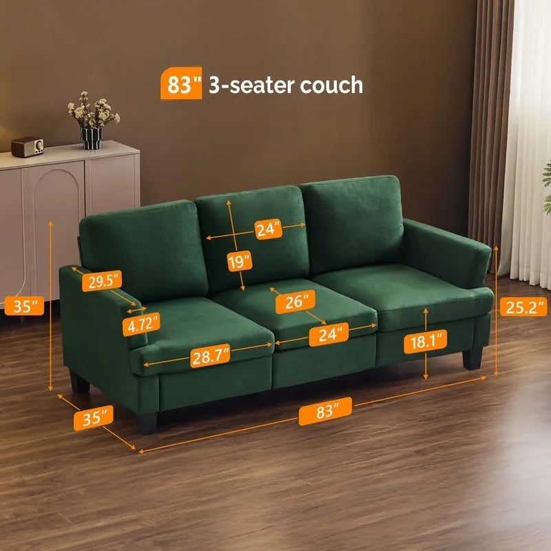 83.5 Upholstered Square Arm Suede Sofa