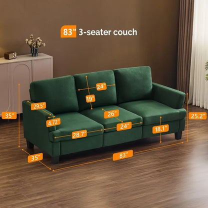 83.5 Upholstered Square Arm Suede Sofa