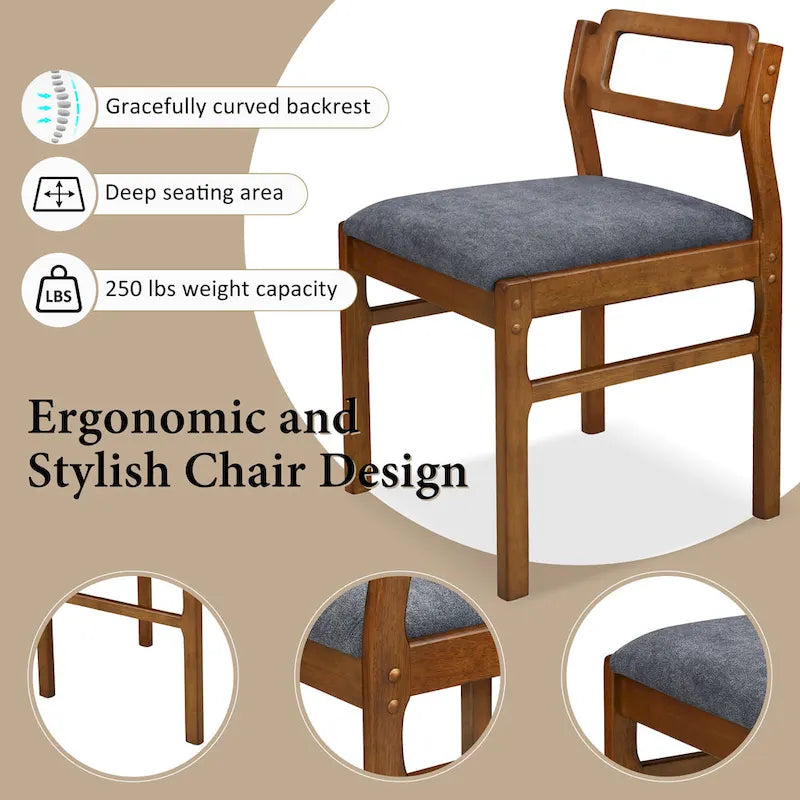 Extendable Wood Dining Table and Chairs Set Mid-Century Modern Dining Table and Chairs Set with 2 Drop Leaves and Storage Shelf