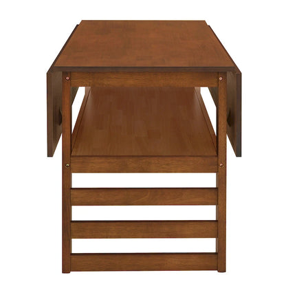 Extendable Wood Dining Table and Chairs Set Mid-Century Modern Dining Table and Chairs Set with 2 Drop Leaves and Storage Shelf