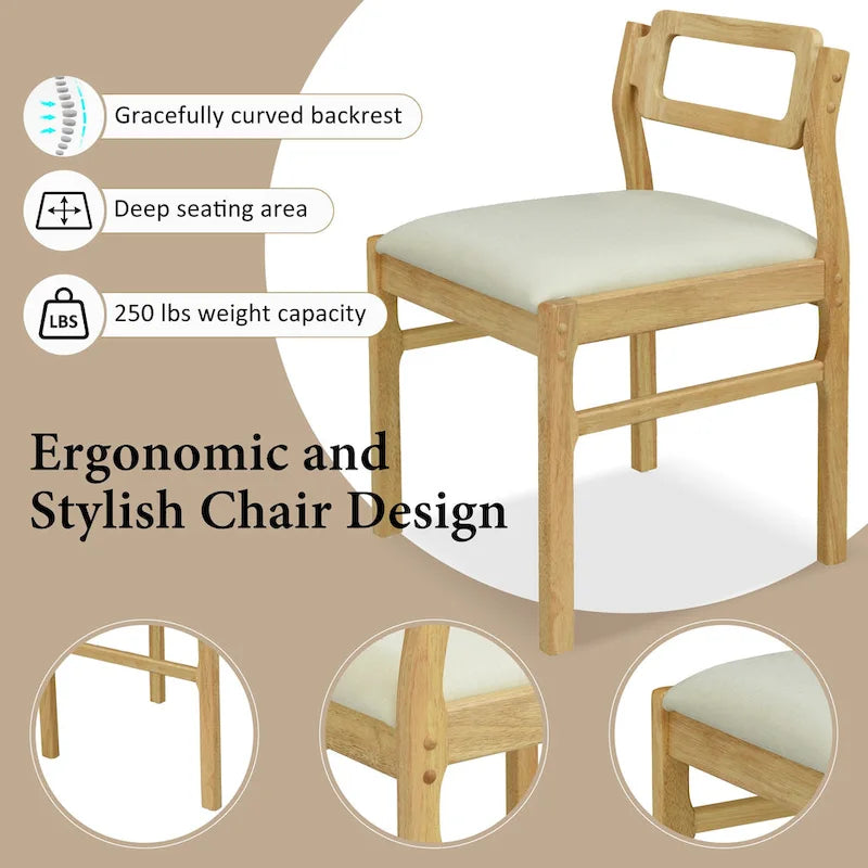 Extendable Wood Dining Table and Chairs Set Mid-Century Modern Dining Table and Chairs Set with 2 Drop Leaves and Storage Shelf