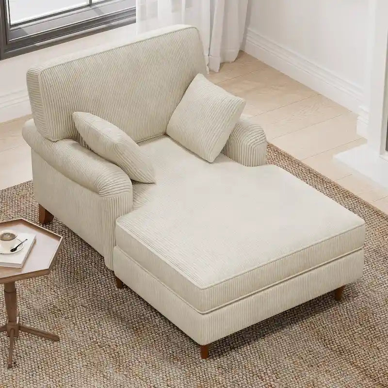 40.5Oversized Chaise Lounge Chair with 2 Comfy Pillows Rolled Arms Corduroy Fabric Sleeper Sofa Chair for Living Room Bedroom