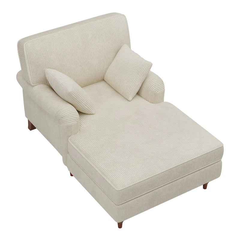 40.5Oversized Chaise Lounge Chair with 2 Comfy Pillows Rolled Arms Corduroy Fabric Sleeper Sofa Chair for Living Room Bedroom