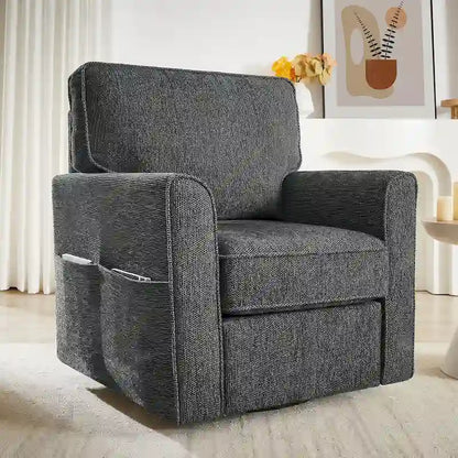 Accent Barrel Chair with Side Pockets360 Swivel Office Chair Chenille Armchair for Office