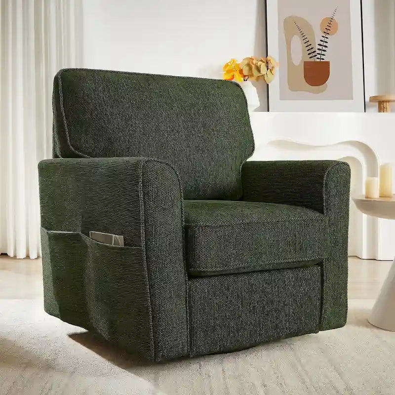 Accent Barrel Chair with Side Pockets360 Swivel Office Chair Chenille Armchair for Office