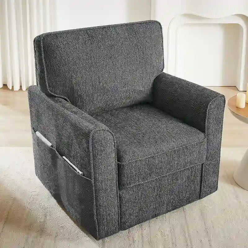 Accent Barrel Chair with Side Pockets360 Swivel Office Chair Chenille Armchair for Office