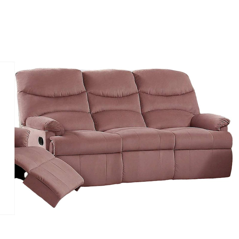Karry Manual Recliner Sofa, Blush Pink Velvet, Solid Wood, 73 Inch