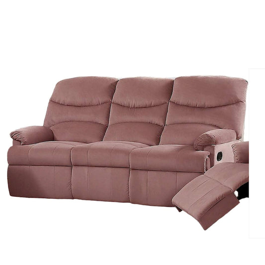 Karry Manual Recliner Sofa, Blush Pink Velvet, Solid Wood, 73 Inch