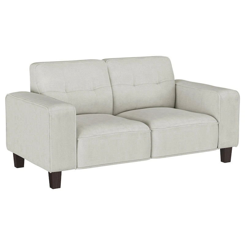 Dero Loveseat, 58 Inch, Light Gray Faux Corduroy, Modern Track Arms