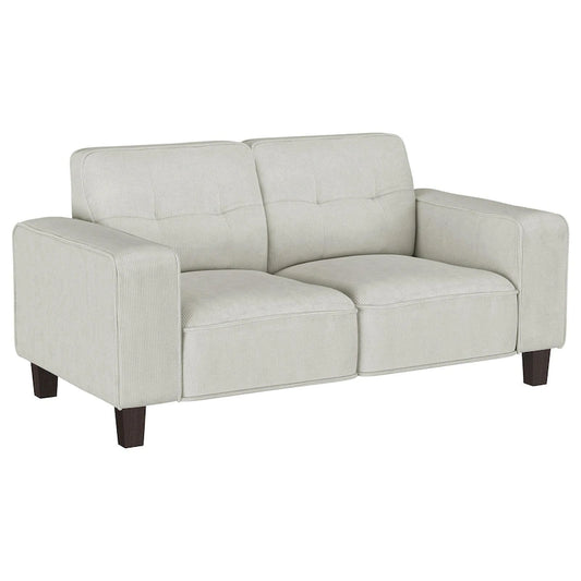 Dero Loveseat, 58 Inch, Light Gray Faux Corduroy, Modern Track Arms