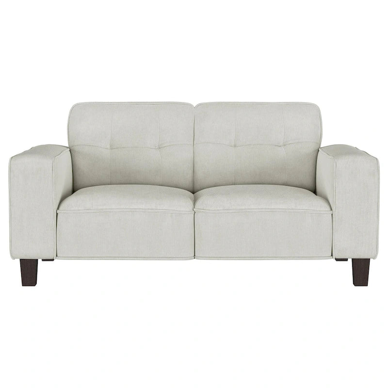 Dero Loveseat, 58 Inch, Light Gray Faux Corduroy, Modern Track Arms