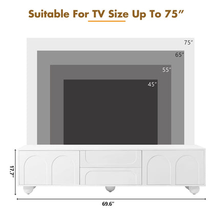 Modern Storage TV Stand with 2 Rebound Cabinets, 2 Drawers and 5 Round Legs for Living Room Bedroom