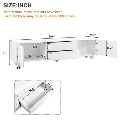 Modern Storage TV Stand with 2 Rebound Cabinets, 2 Drawers and 5 Round Legs for Living Room Bedroom