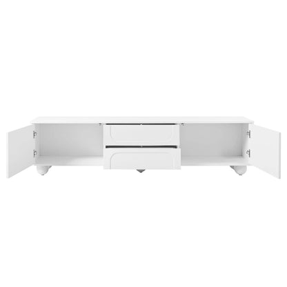 Modern Storage TV Stand with 2 Rebound Cabinets, 2 Drawers and 5 Round Legs for Living Room Bedroom