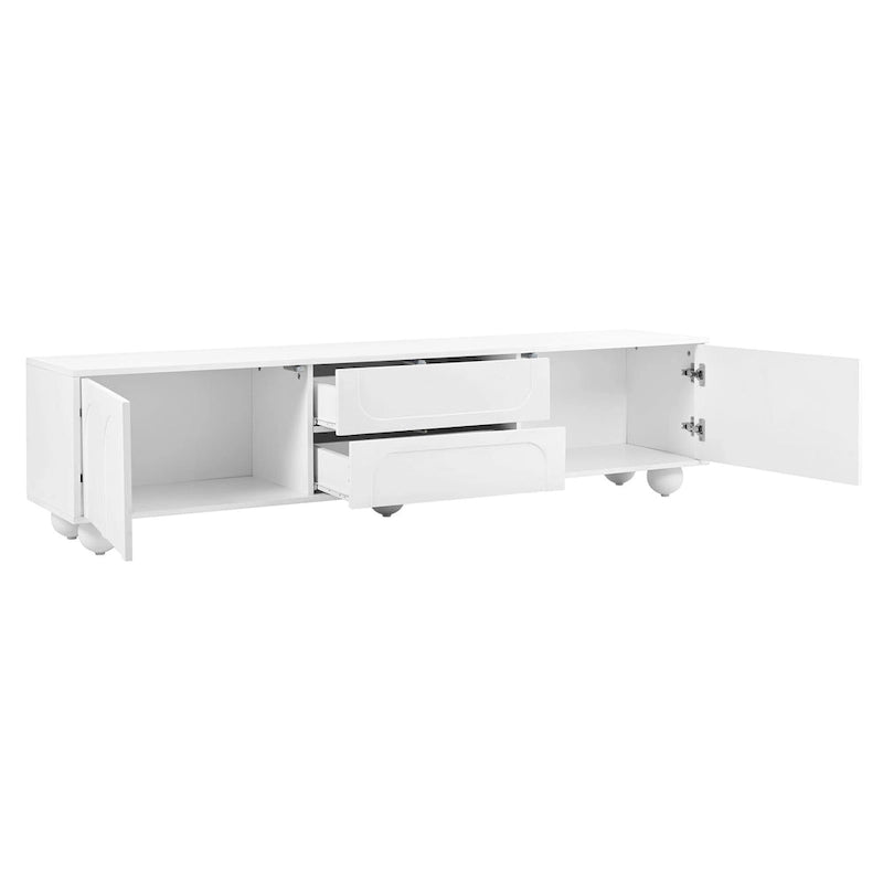 Modern Storage TV Stand with 2 Rebound Cabinets, 2 Drawers and 5 Round Legs for Living Room Bedroom