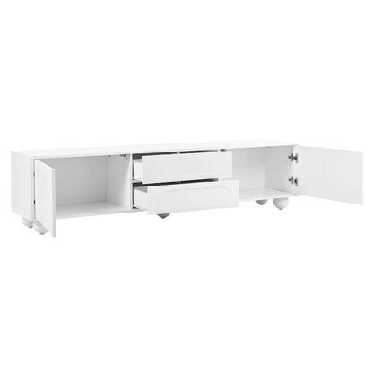 Modern Storage TV Stand with 2 Rebound Cabinets, 2 Drawers and 5 Round Legs for Living Room Bedroom