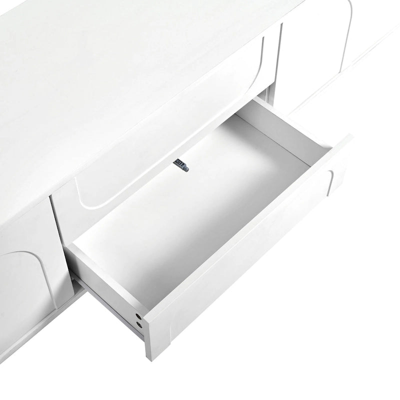 Modern Storage TV Stand with 2 Rebound Cabinets, 2 Drawers and 5 Round Legs for Living Room Bedroom