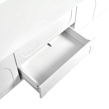 Modern Storage TV Stand with 2 Rebound Cabinets, 2 Drawers and 5 Round Legs for Living Room Bedroom