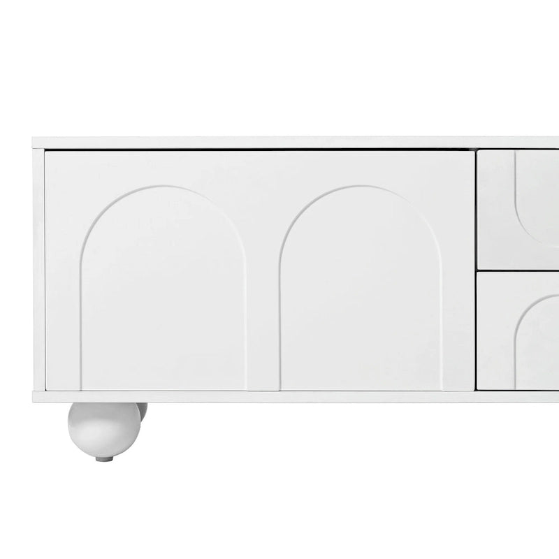 Modern Storage TV Stand with 2 Rebound Cabinets, 2 Drawers and 5 Round Legs for Living Room Bedroom