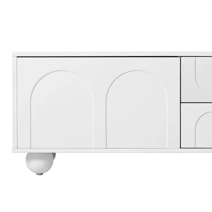 Modern Storage TV Stand with 2 Rebound Cabinets, 2 Drawers and 5 Round Legs for Living Room Bedroom