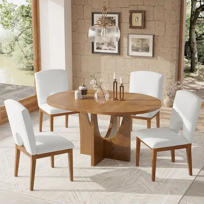 Modern 5-Piece Round Dining Table with 16.2 Removable Leaf