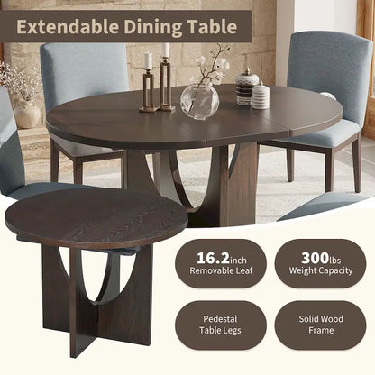 Modern 5-Piece Round Dining Table with 16.2 Removable Leaf